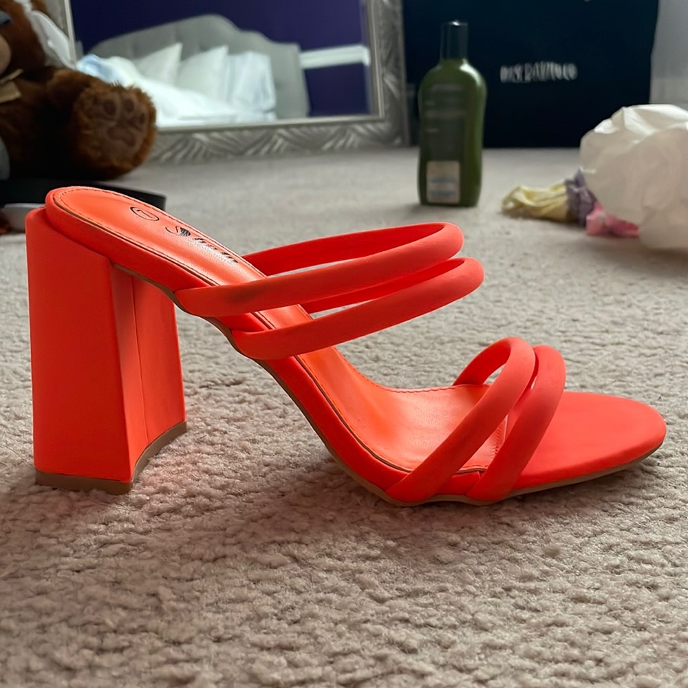 Orange block heels